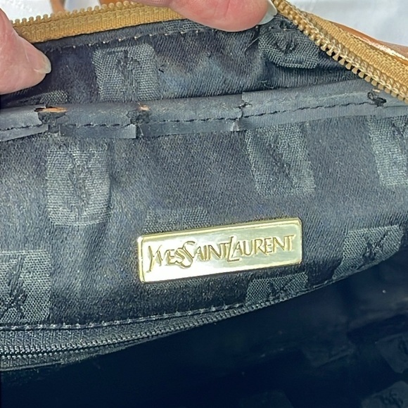 Vintage Yves Saint Laurent Small Canvas Crossbody Bag Leather Trim Black Brown - Picture 16 of 17